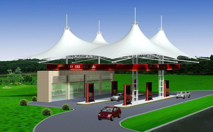 四連體式穹頂加油站張拉膜結構效果圖