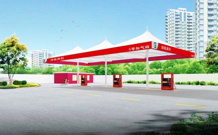 方形穹頂加油站張拉膜結構效果圖