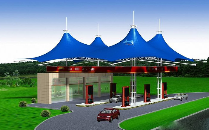 藍色膜加油站張拉膜結構效果圖