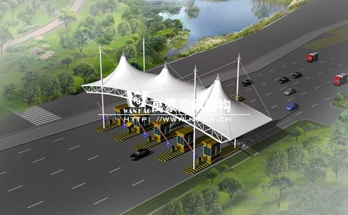 為高速收費站張拉膜結構設計的效果圖