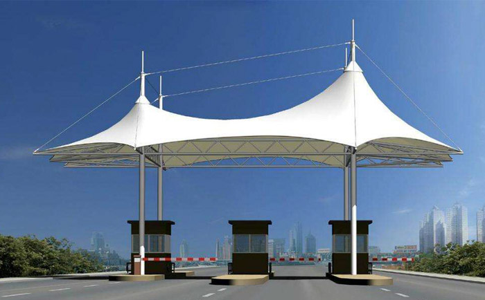 太格空間膜為高速收費站張拉膜結構設計的效果圖