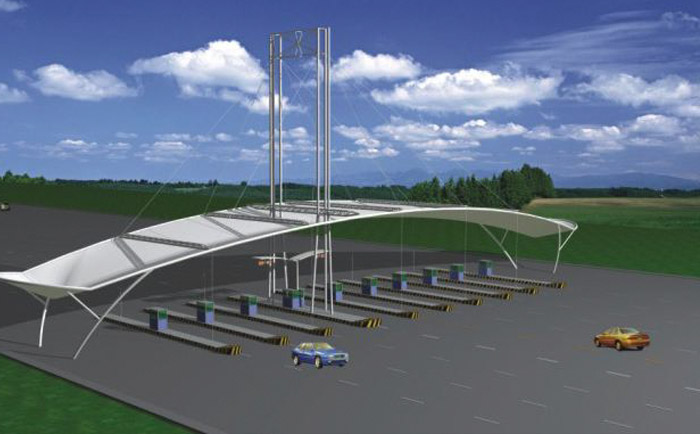 太格為某收費站張拉膜結構設計的效果圖