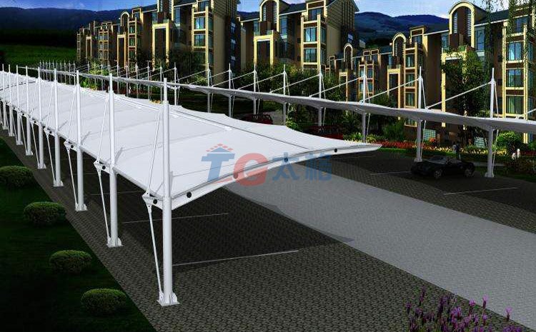 單側停車膜結構電動車棚效果圖