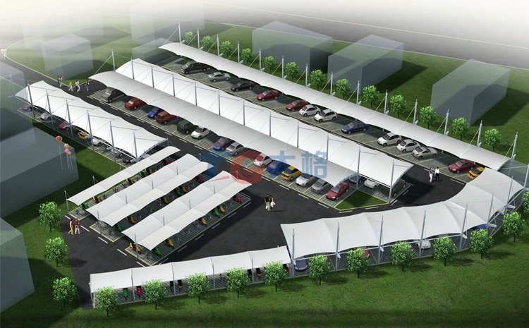 多排混合式膜結構電動車棚效果圖