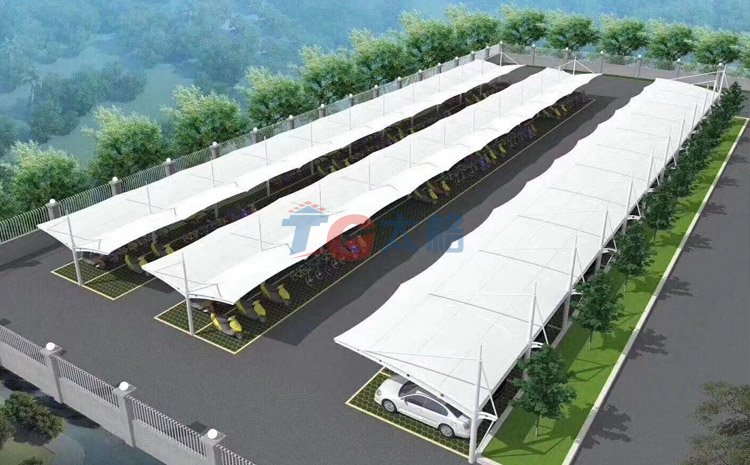 三排式膜結構電動車棚效果圖