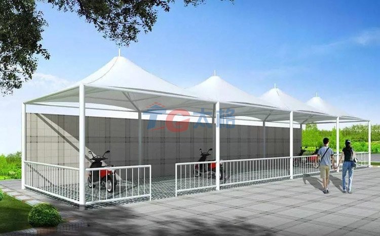 帶圍欄膜結構電動車棚效果圖