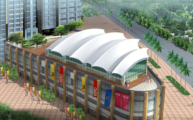 四壁全是玻璃的膜結構屋面的工程