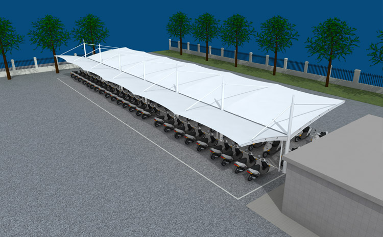 使用遮陽板膜材的膜結構停車棚