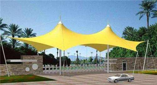 膜結構出入口 黃色棚頂的膜結構出入口工程