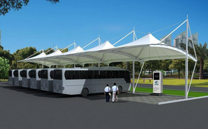 膜結構充電樁純白色的篷布